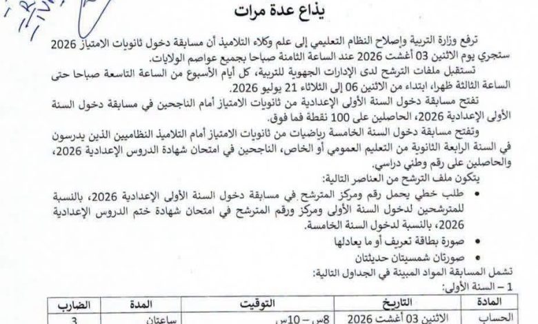 الإعلان عن مسابقة دخول الامتياز