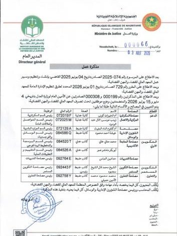 تعيينات على مستوى المعهد العالي للقضاء والمهن القضائية